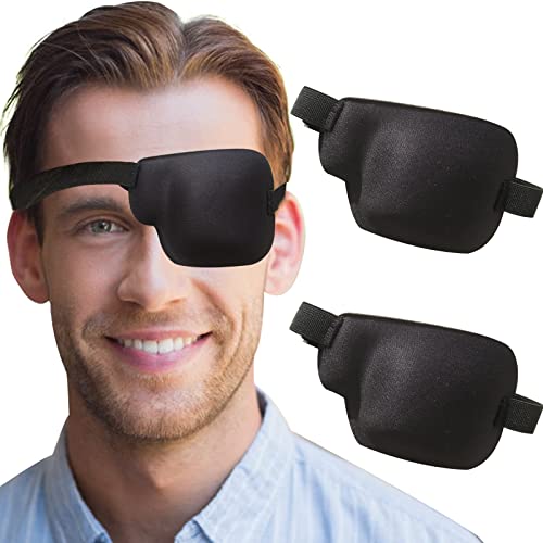 RIKEYO 2Pcs 3D Eye Patches for Adults, Adjustable Medical Eyepatch for Lazy Eye, Large Black(Left Eye)