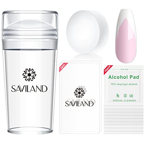 Saviland Nail Stamper Kit- 5PCS French Tip Nail Stamp with Replaceable Stamper Head, Clear Silicone Nail Stamping Long Jelly Stamper for Nails with Scrapers for French Manicure Home DIY Nail Art Salon