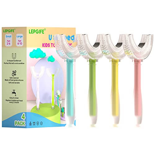 LEPGIFE U Shaped Kids Toothbrush 4 Pack, U-Type Whole Mouth Toothbrush for Kids (Age 2-6)