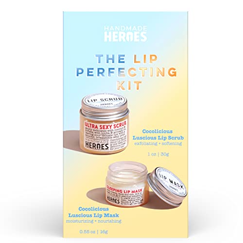 100% Natural Lip Scrub, Vegan Conditioning Coconut Lip Exfoliator, Gentle Exfoliant, Sugar Lip Polish and Lip Exfoliator Scrubber for Chapped and Dry Lips, 1oz (Lip Scrub and Lip Mask Kit)