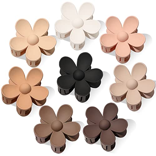 Flower Hair Clips Big 8PCS Cute Daisy Matte Strong Hold Jaw Claw Clips Large Hair Clamps Thick Thin Hair For Women Girls Gifts 8 Neutral Colors
