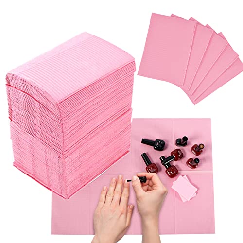 LXIANGN 125PCS Disposable Nail Art Table Towels Mat 13" X 17" Waterproof 3 Ply Nail Art Mat Paper Sheet Clean Pads Tattooing Table Mat Nail Table Cover Tattoo Supplies (Pink)
