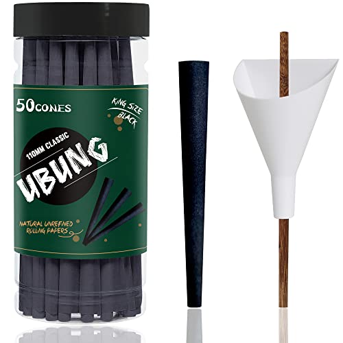 UBUNG CONES | 50 Pack | King Size Black Pre Rolled Cones with Tips | 108mm Slow Type Black Rolling Paper with Cone Loader