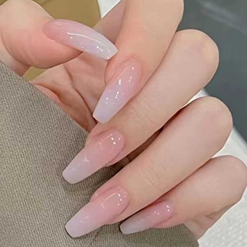 Hkanlre Coffin Press on Nails Ballerina Long Fake Nails Acrylic Full Cover Gradient False Nails for Women and Girls 24PCS