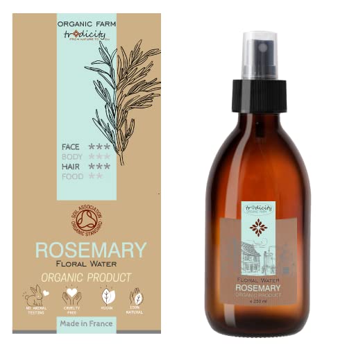 tradicity ORGANIC FARM - Organic Rosemary Floral Water | 100% Natural Vegan Beauty Product | Anti-Aging Facial Toner | Hair and Body Tonic | DIY Cosmetics Base, 250 ml Pack of 1