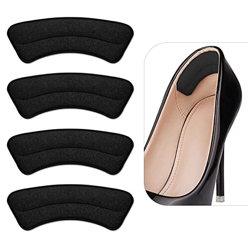 Heel Grips Liner Cushions Inserts for Loose Shoes, Heel Pads Snugs for Shoe Too Big Men Women, Filler Improved Shoe Fit and Comfort, Prevent Heel Slip and Blister (4 Pairs) (Black)
