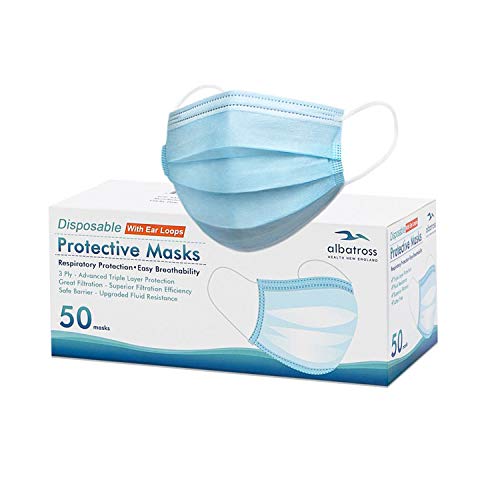 Disposable 3 ply Face Masks Pack of 50 pcs/Box, Albatross Health 3ply Deluxe Procedure Earloop Face Mask, Safety Mask Filter for Protection, Mouth and Nose Cover for Adults