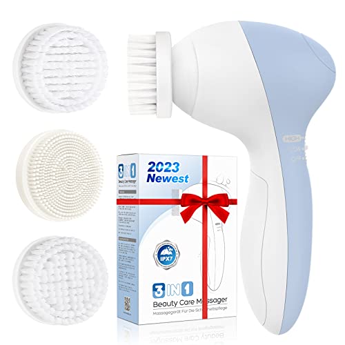 Facial Cleansing Brush Face Scrubber: COSLUS 3in1 JBK-D Electric Exfoliating Spin Cleanser Device Waterproof Deep Cleaning Exfoliation Rotating Spa Machine - Electronic Acne Skin Wash Spinning System