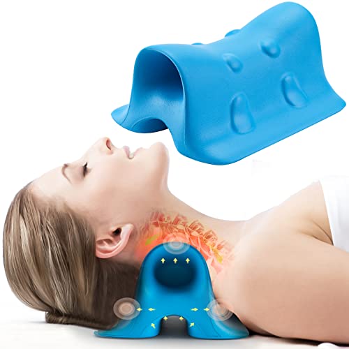 Neck Stretcher for Neck Pain Relief， Neck and Shoulder Relaxer for TMJ Pain Relief, Cervical Spine Alignment， Neck Cloud for Hump with Massage Points, Cervical Traction Device, Neck Massager (Blue)