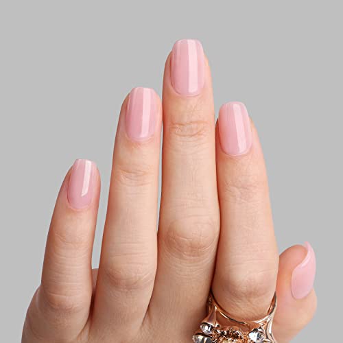 Polychrome&air Press On Nails Medium Squoval ABS Natural Fit Fake Nails with Jelly Glue Reusable Manicure Glue On Nails Women and Girls False Nails UV Gel Cover Glossy 15Sizes 30PCS（Glossy Light Pink）