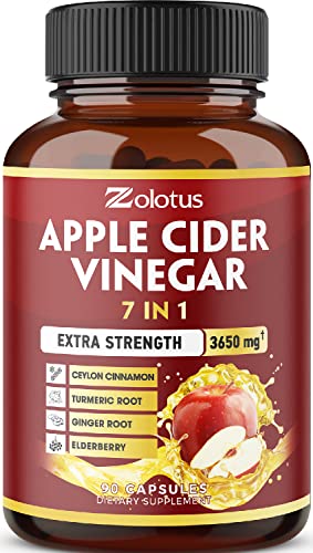 7 in 1 Apple Cider Vinegar Capsules, Equivalent to 3650mg, 3 Month Supply with Ceylon Cinnamon, Ginger Root, Turmeric, Elderberry, Best Supplement for Digestion, Immune