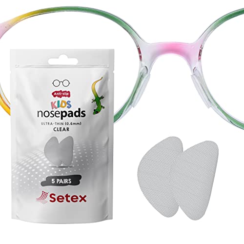 Setex Gecko Grip 0.6mm Anti Slip Eyeglass Nose Pads for Kids (5 Clear Pair) USA Made, Innovative Microstructured Fibers, 0.6mm x 6mm x 10.88mm