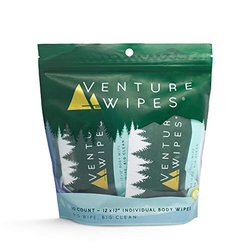 Large Body Wipes for Adults Bathing. Biodegradable with Aloe, Vitamin E and Tea Tree Oil. After Workout Shower Wipes for Men and Women. Backpacking Essentials, 10 Count Bag - Venture Wipes