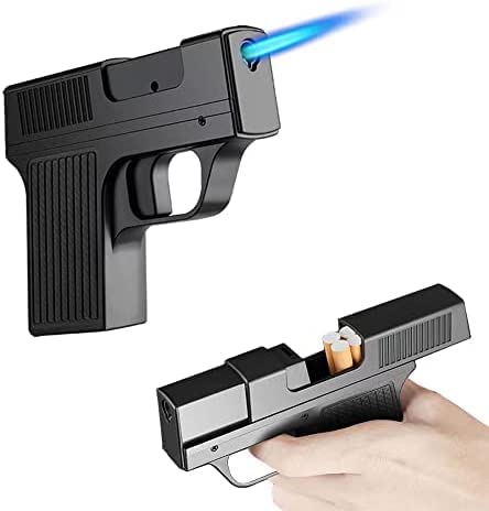 Torch Windproof Jet Lighter, Refillable Creative Gun-Shaped Pipe Case&Lighter, with Gift Box (No Gas)