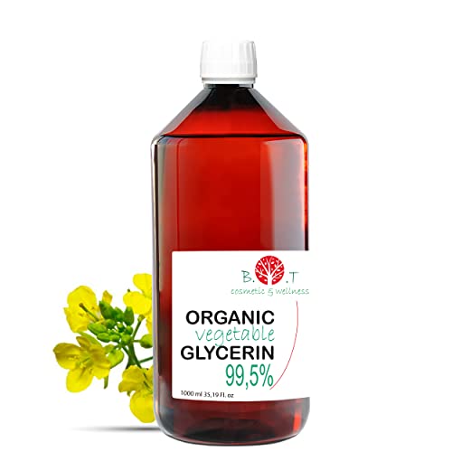 Pure Liquid Vegetable Glycerine Certified Organic BIO Glycerol Coconut Derived 100% Natural Moisturiser Skin Hair Premium EP/BP/USP Pharmaceutical Grade Vegan No GMO 1000 ml/1.26 kg 2.88 lb