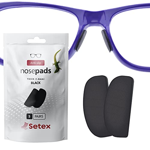 Setex Gecko Grip 1.8mm Thick Anti Slip Eyeglass Nose Pads, (5 Black Pair) USA Made, Innovative Microstructured Fibers, 1.8mm x 7mm x 16mm