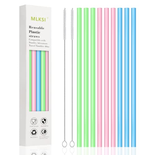 MLKSI 9 Pack Replacement Straws for Stanley Cup Accessoriesr, Colorful Reusable Straws Plastic Straws with Cleaning Brush Compatible with Stanley 40oz Stanley Cup Stanley Water Jug