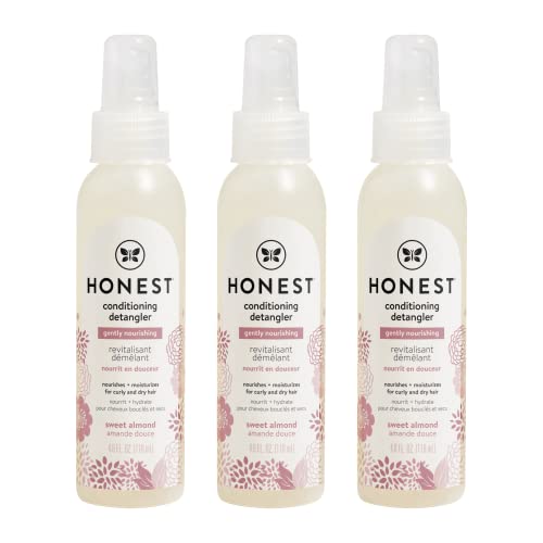 The Honest Company Conditioning Hair Detangler 3-Pack | Leave-in Conditioner + Fortifying Spray | Tear-free, Cruelty-Free, Hypoallergenic | Almond Nourishing, 4 fl oz each (pack of 3)