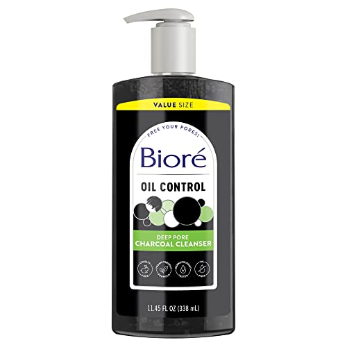 Biore Deep Pore Charcoal Face Wash, Daily Facial Cleanser for Dirt & Makeup Removal, for Oily Skin, 11.45 fl oz, Value Size