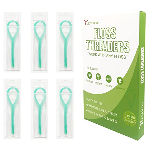 EasyHonor Dental Floss Threaders for Braces, Bridges, and Implants,Green, 210 Count (6 Pack)