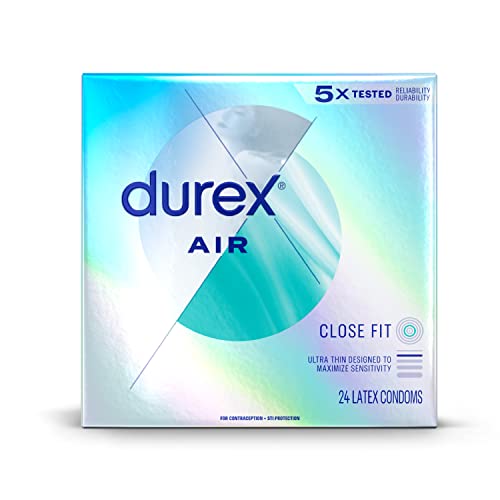 Durex Air Condoms Extra Thin, Transparent Natural Rubber Latex Condoms for Men, Close Fit, FSA & HSA Eligible, 24 Count (Pack of 1)