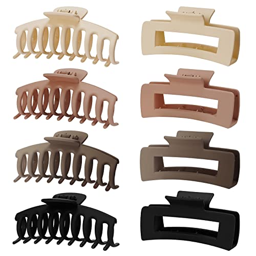 Large Hair Claw Clips,8 Pack 4.3"Hair Clips for Women and Girls, Hair Claw Clips for Women Thick Hair & Thin Hair,90's Vintage big Jaw Clips,Strong Claw Clips(Cream,Light Pink, Dark Brown,Black)