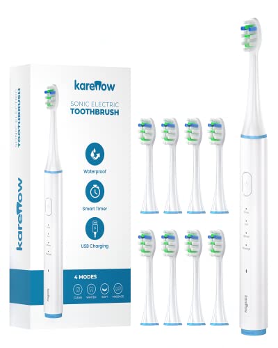 KareNow Electric Toothbrush for Adults Rechargeable - 4 Modes Electric Toothbrushes with 8 Replacement Brush Heads, Travel Power Tooth Brush with 2 Minutes Built in Smart Timer