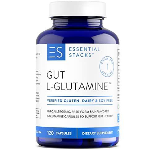 Essential Stacks Gut L-Glutamine Capsules 1000mg (Made in USA) - Gluten, Dairy & Soy Free, Non-GMO L Glutamine for Gut Health - 60 Serves (120 Caps)