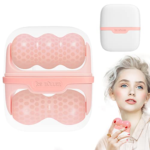 Ice Roller for Face, Ice Face Roller Skin Care Tools, 2 in 1 Face Massager Eye Roller for Puffy Eyes Migraine Relief, Reduce Wrinkles, Relieve Muscle Soreness, Relieve Sunburn and Redness, Pink