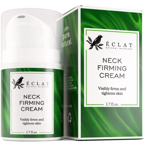 Eclat Skincare Anti Ageing Neck Firming Cream - Natural Skin Tightening Treatment, Anti Wrinkle and Double Chin Reducer - With Vitamin C and E, Green Tea Extract - 100% Vegan, 1.7 oz