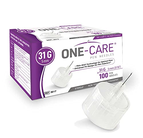 MediVena ONE-CARE Pen Needles 31G x 5 mm (3/16’’), 100 Pieces, Ultra-Thin for Comfortable Injections