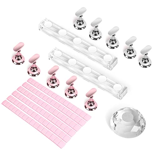 Acrylic Nail Practice Stand,109 Nail Display Stand Set Magnetic Nail Tips Practice Holders,Nail Painting Stand Training Fingernail Display Stands Acrylic Nail Holder Stand Bases 96Pcs Adhesive Putty