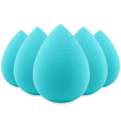 BEAKEY Makeup Sponge Set, Foundation Blending Beauty Sponge, Boun Boun Sponges Flawless for Liquid, Cream, and Powder, Latex Free and Vegan Makeup Sponges, 5 Pcs blue