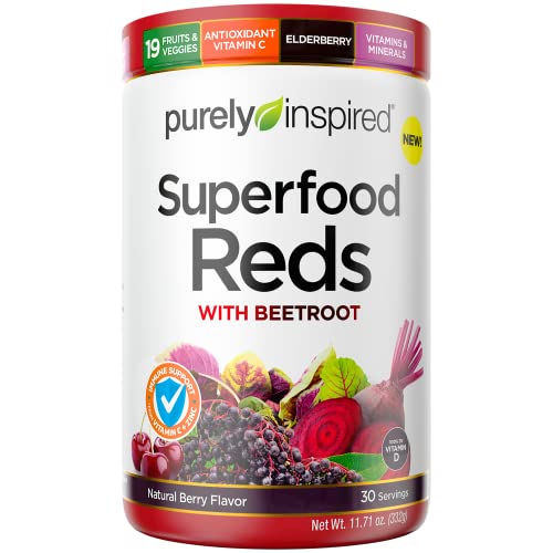 Purely Inspired Reds Superfood Powder Superfood Reds Powder with Beetroot | Vitamin C & Zinc for Immune Support + Vitamin D | 19 Fruits & Vegetables | Natural Berry Flavor (30 Servings)