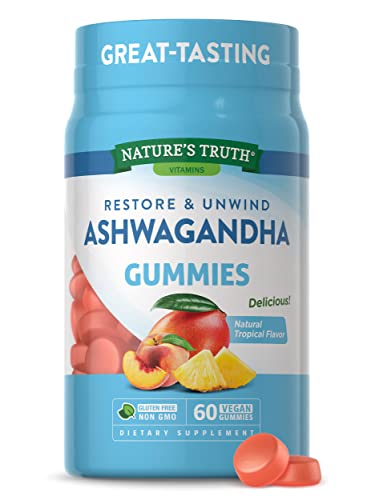 Nature's Truth Ashwagandha Gummies | Vegan, Non-GMO, & Gluten Free Supplement | 60 Tropical Flavor Gummies