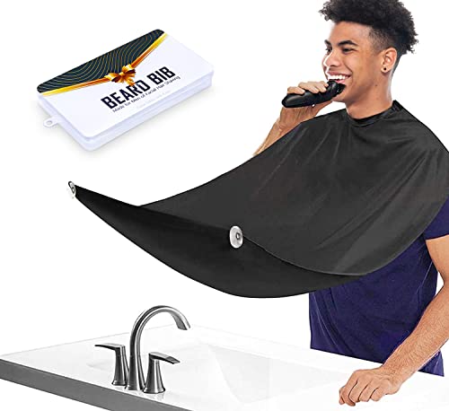 NUMHOSAI Beard Bib Beard Apron - Men's Beard Hair Catcher for Shaving Trimming, Waterproof Non-Stick Beard Cape Grooming Cloth with 3 Suction Cups, One Size Fits All, Great Gift for Men（Black）
