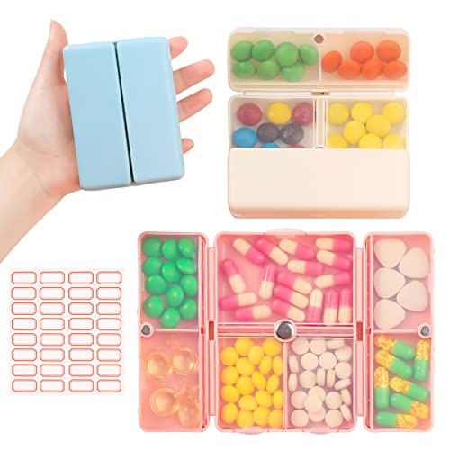 3 Pack Foldable Pill Organizer, Portable Daily Pill Case, 7 Compartments Magnetic Travel Pill Box Pill Dispenser for Purse Pocket to Holder Pills Vitamin Fish Oil Supplement