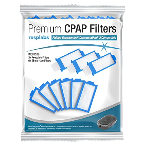 resplabs CPAP Filters - Compatible with The Philips Respironics DreamStation 2 Machine. 6 Disposable, 3 Reusable - 9 Filter Pack