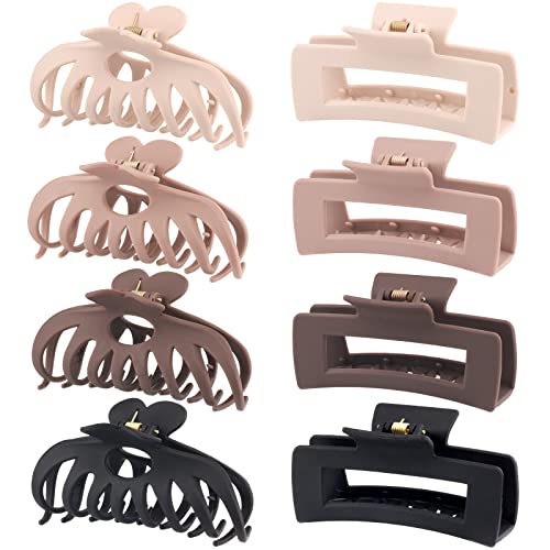 8 Pack 4.3 Inch Large Hair Clips, Neutral Color Hair Claw Clips for Women Thin Thick Curly Hair, Big Matte Claw Clips, Strong Hold jaw clip