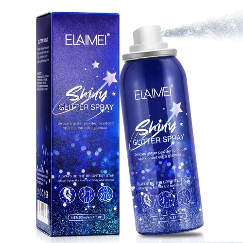 Body Glitter, Glitter Spray, Glitter Hairspray, Glitter Spray for Skin, Hair and Body, Quick Dry, Waterproof and Long-Last, Body Shiny Spray Holographic Liquid Glitter Gel 60ML