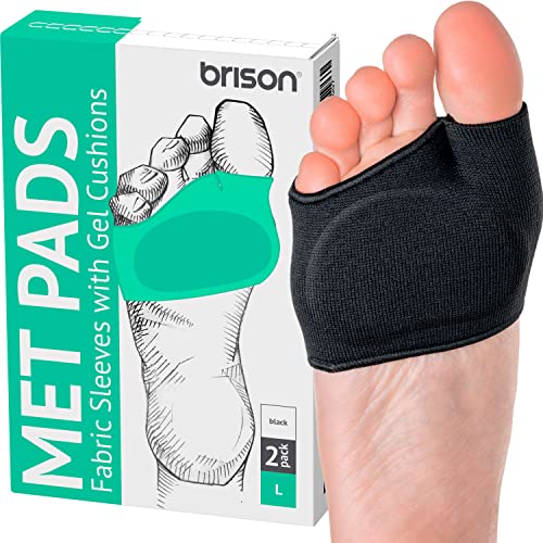 Metatarsal Pads for Women and Men Ball of Foot Cushion - Gel Sleeves Cushions Pad - Fabric Soft Socks for Supports Feet Pain Relief (Black) Large