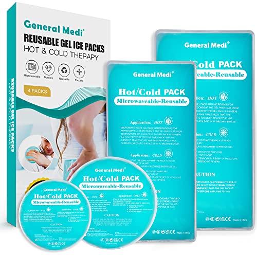 Ice Packs for Injuries - 4 Pack Soft Gel Cold Pack Reusable - Hot and Cold Compress for Migraine Relief, Sprains, Muscle Pain, Bruises, Injuries