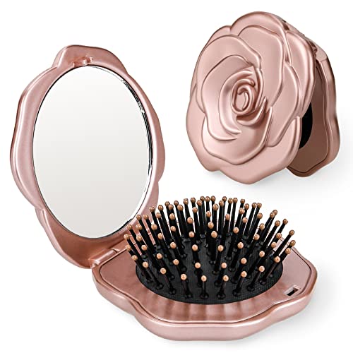 Travel Folding Hair Brush, Mini Pocket Mirror Brush Easy to Carry for Small Spaces Nylon Brush/Comb/HairBrush for Women Men's Any Hairstyles Hair and Beards Wet Dry Hair Restore Shine