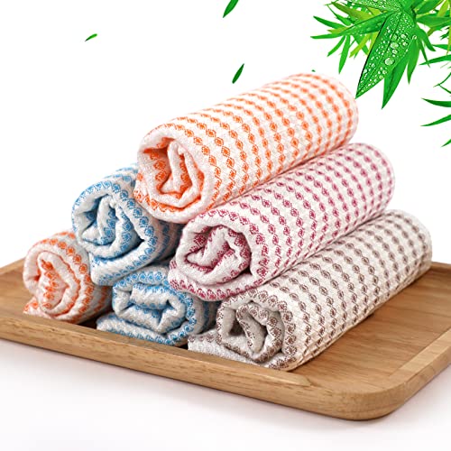 JEFFSUN Bamboo Dish Cloths for Washing Dishes, Reusable Cleaning Cloths Multi Used Waffle Wash Cloths for Housework, Super Absorbent Dish Towels for Kitchen -10X13 Inches