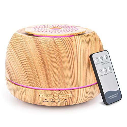 SEEDSEEL 300ML Essential Oil Diffuser, Aroma Diffuser Includes Remote Control,USB-C Power Cable.Aromatherapy Scent Air Humidifier with Waterless Auto-Off,7-Color LED for Room，Office