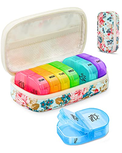 Weekly Pill Organizer 2 Times a Day, AMOOS Travel AM PM Pill Box 7 Day with Lightproof Canvas Bag for Privacy Protection, Large Daily Pill Box Organizer for Vitamin, Supplement, Medication, Fish Oil