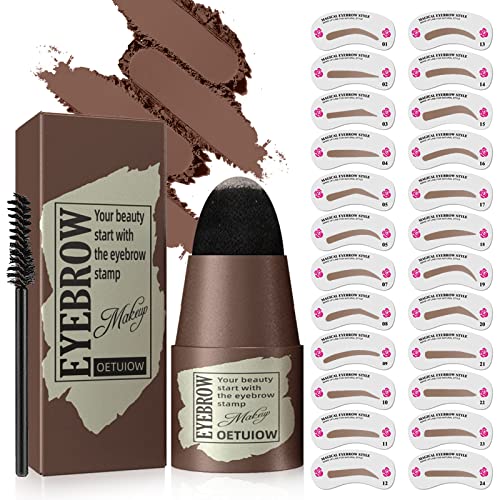 Eyebrow Stamp Stencil Kit - 1 Step Eye Brow Makeup Brow Stamp Shaping Kit with 24 Reusable Eyebrow Stencils, Long-Lasting Waterproof Trio Kit for Perfect Natural Brow (Dark Brown)