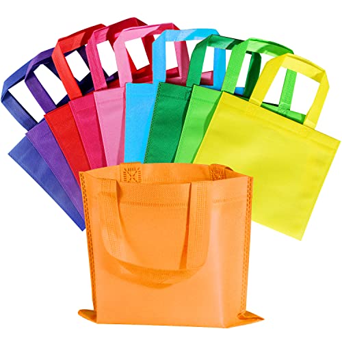 SPERPAND 30 Pcs Reusable Party Favor Bags - Non-Woven Small Goodie Bags, Treat Tote Gift Bags with Handles for Kids Birthday, Baby Shower, Rainbow Party Supplies (10 Colors)