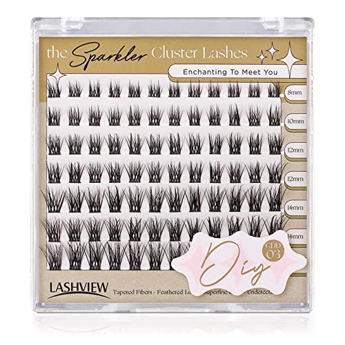 LASHVIEW Cluster Lashes,8-16mm DIY Eyelash Extensions,Cluster Eyelashes for Self-application Individual Lashes at Home,3D Rapid Soft and Lightweight-Style CDD03