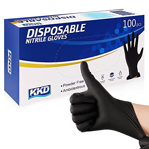 KKD Disposable Nitrile Gloves Black, Latex Free & Powder Free For Cooking, Cleaning,Work (Medium, Black)